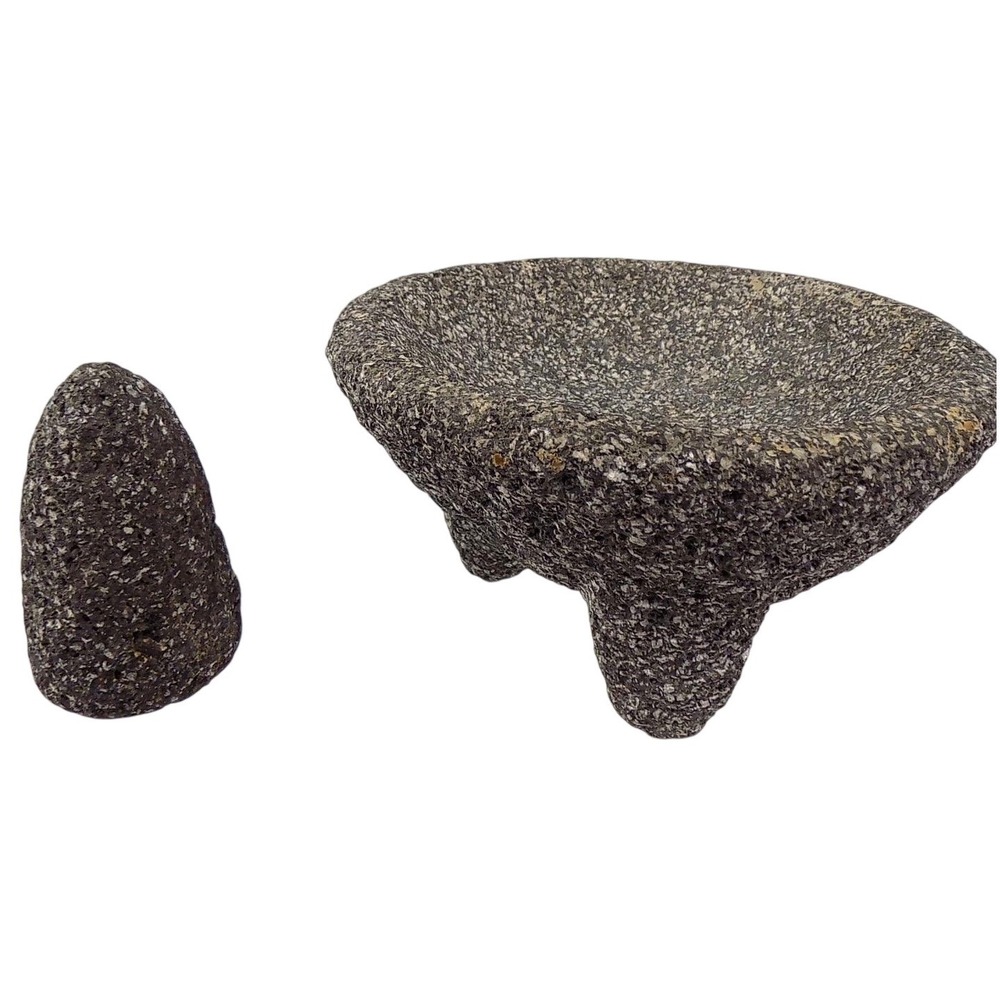Vintage Volcanic Lava Rock Molcajete Mortar and Pestle Set 8.5" Mexican Stone